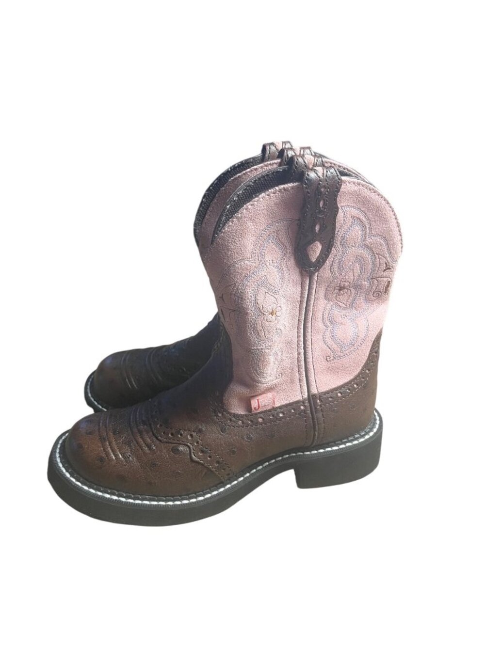 Justin Gypsy Womens 6.5 Western Boots Brown Leather Pink Shaft Embroidered